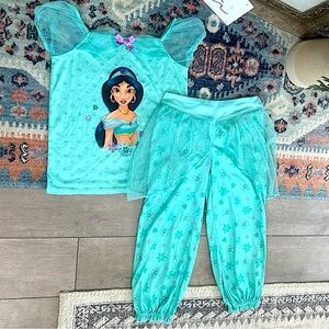 Disney Princess Jasmine Girls Silky Pajamas Set Size 6 Top & Bottoms Pajama Set
